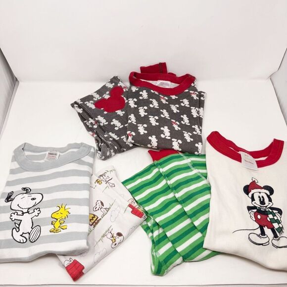 Hannah Andersson Christmas Pj Lot Set Boys 10/12 Disney Mickey Peanuts - Picture 1 of 7